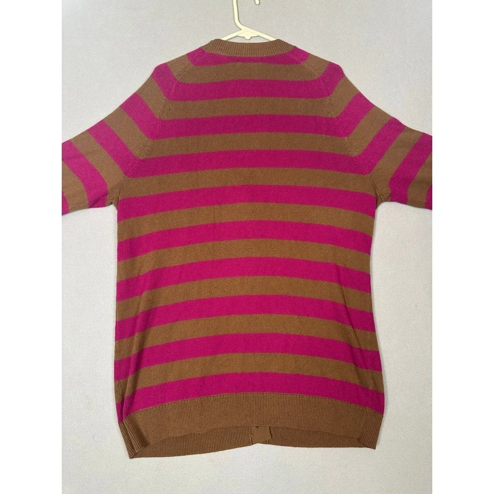 NEW Lands' End Womens 1X Striped V-Neck Cardigan Sweater Brown Pink Wool Cotton